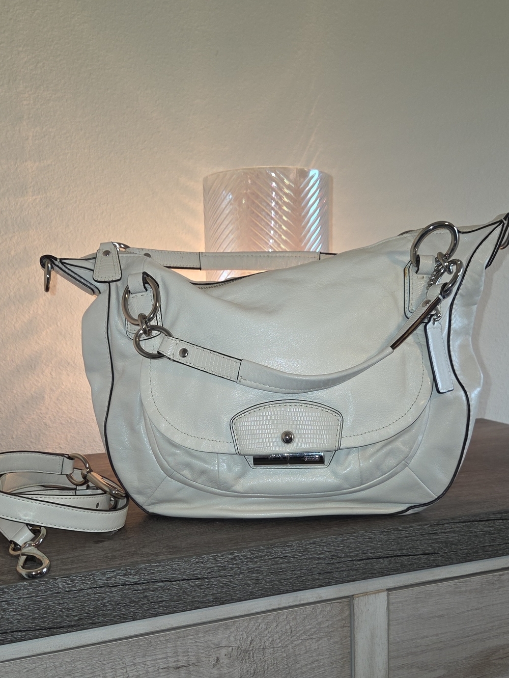 Women’s Coach Kristin Round Satchel Leather Bag in Off-White